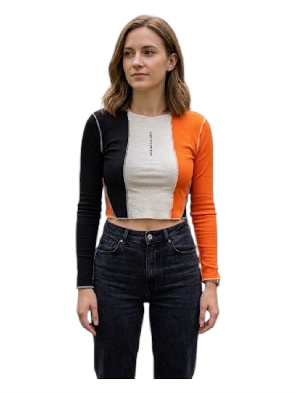 Topshop Color Block Deconstructed Cropped Long Sleeve Tee Size 12